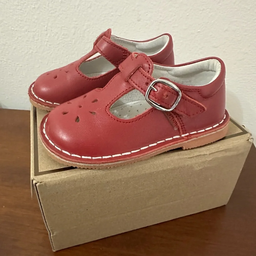 L'Amour Red Leather T-Strap Mary Jane Kids Shoes